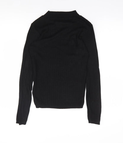 Primark Womens Black  Polyester Basic T-Shirt Size S Mock Neck - Ribbed