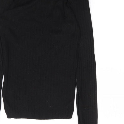 Primark Womens Black  Polyester Basic T-Shirt Size S Mock Neck - Ribbed