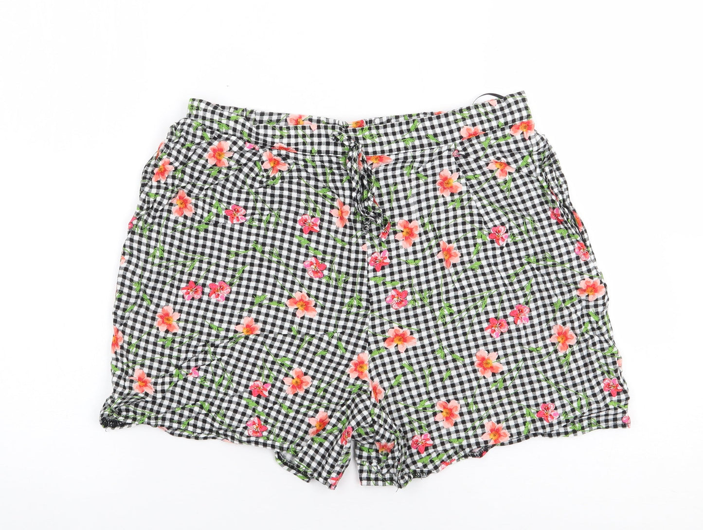 F&F Womens Multicoloured Check Viscose Hot Pants Shorts Size 10  Regular Drawstring