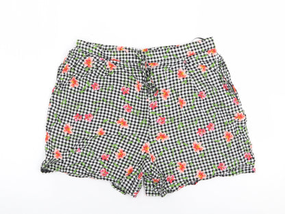 F&F Womens Multicoloured Check Viscose Hot Pants Shorts Size 10  Regular Drawstring