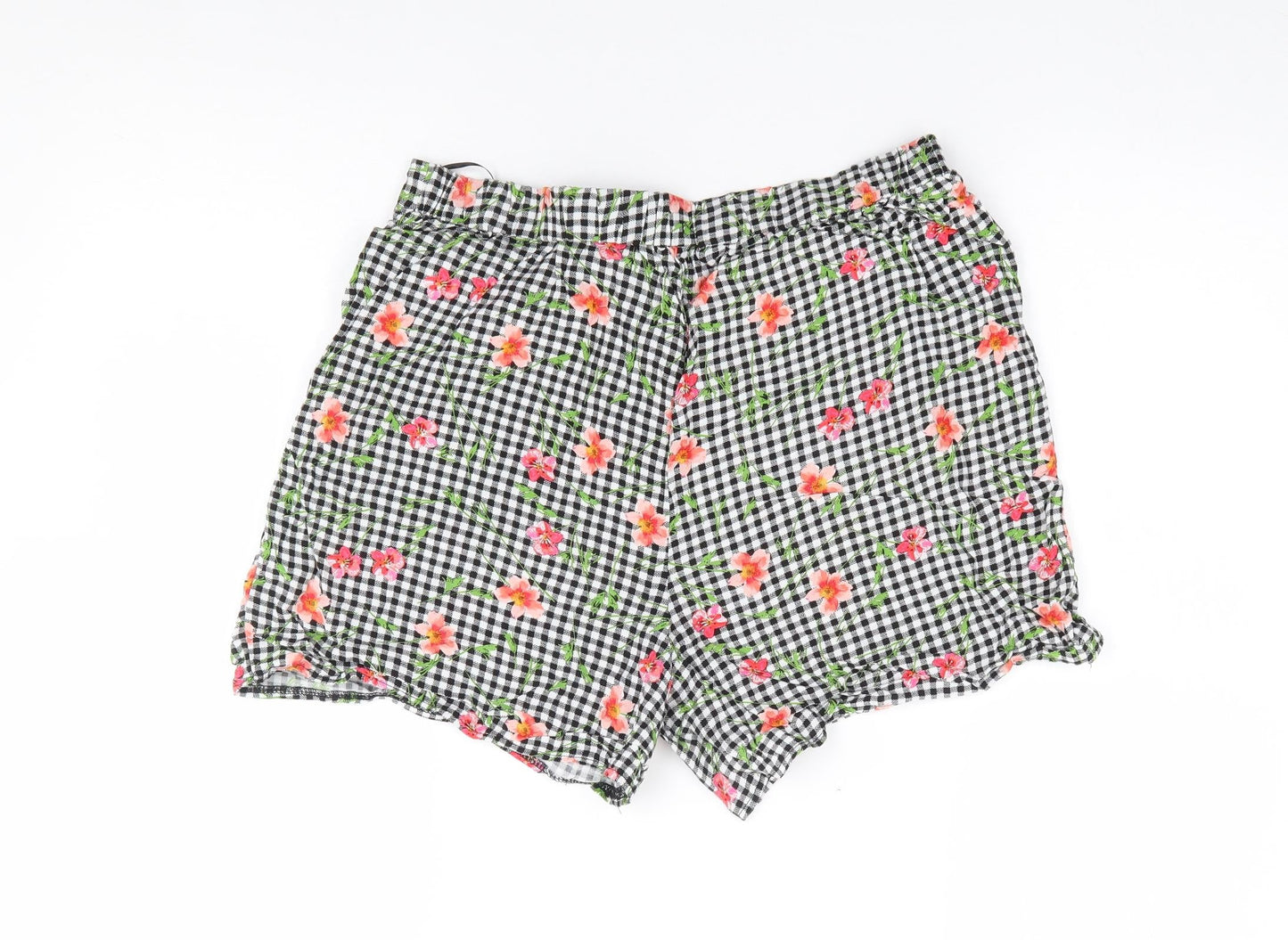 F&F Womens Multicoloured Check Viscose Hot Pants Shorts Size 10  Regular Drawstring