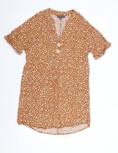 Primark Womens Brown Animal Print Viscose Shift  Size 6  V-Neck Pullover