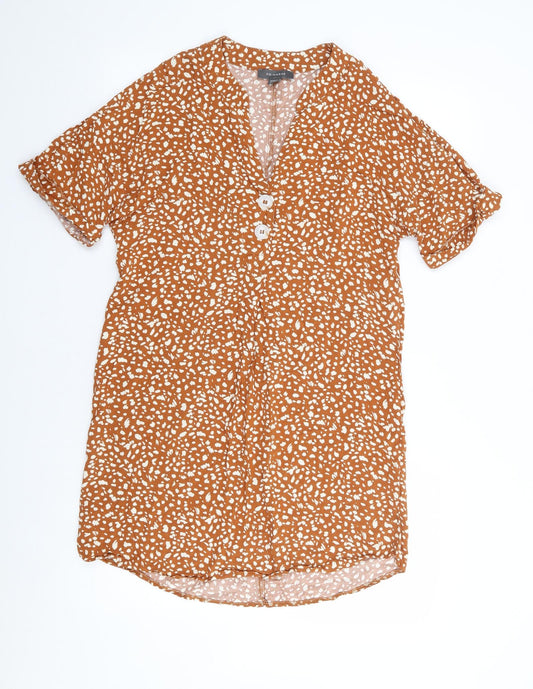 Primark Womens Brown Animal Print Viscose Shift  Size 6  V-Neck Pullover