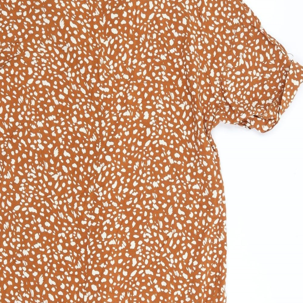 Primark Womens Brown Animal Print Viscose Shift  Size 6  V-Neck Pullover