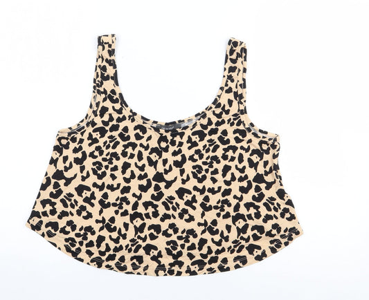 Primark Womens Brown Animal Print Viscose Cropped Tank Size M Round Neck