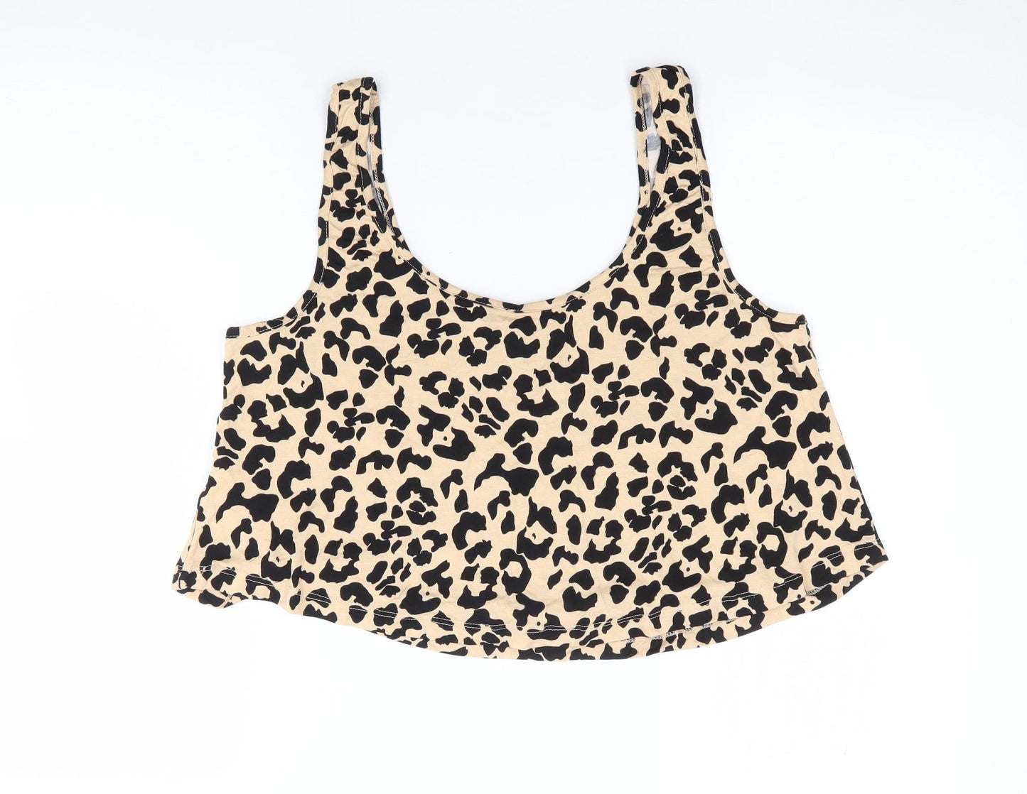Primark Womens Brown Animal Print Viscose Cropped Tank Size M Round Neck
