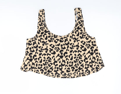 Primark Womens Brown Animal Print Viscose Cropped Tank Size M Round Neck