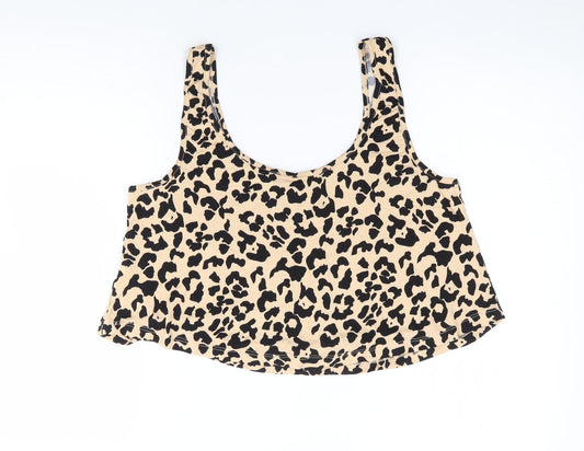 Primark Womens Brown Animal Print Viscose Cropped Tank Size M Round Neck