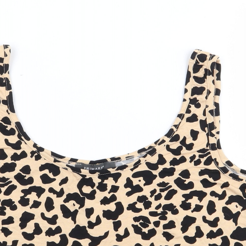 Primark Womens Brown Animal Print Viscose Cropped Tank Size M Round Neck
