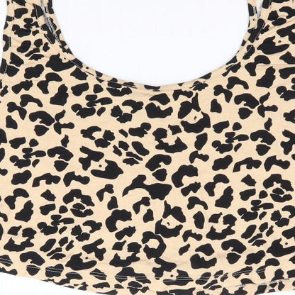 Primark Womens Brown Animal Print Viscose Cropped Tank Size M Round Neck
