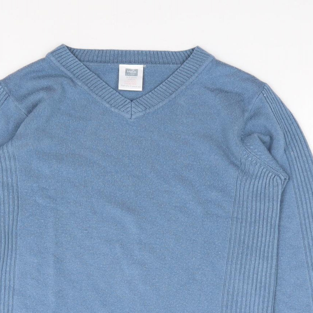 M&Co Boys Blue V-Neck  Acrylic Pullover Jumper Size 8-9 Years  Pullover - School Wear