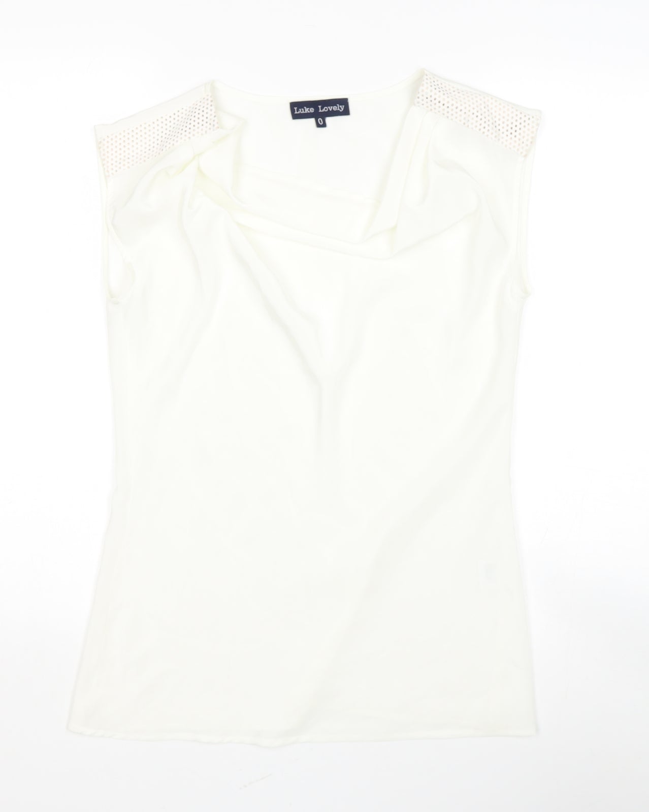 LUCK LOVELY Womens White  Polyester Basic Blouse Size S Scoop Neck