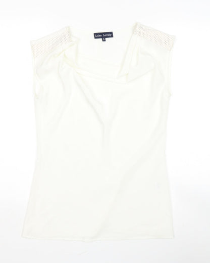 LUCK LOVELY Womens White  Polyester Basic Blouse Size S Scoop Neck