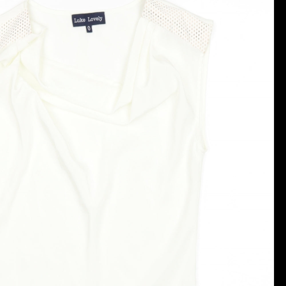 LUCK LOVELY Womens White  Polyester Basic Blouse Size S Scoop Neck