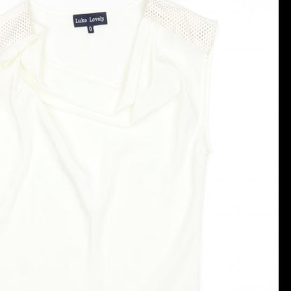 LUCK LOVELY Womens White  Polyester Basic Blouse Size S Scoop Neck