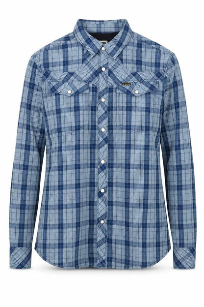 G STAT Womens Blue Check Cotton Basic Blouse Size M Collared