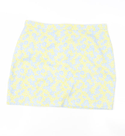 EXHIBIT Womens Yellow Floral Polyester A-Line Skirt Size 12