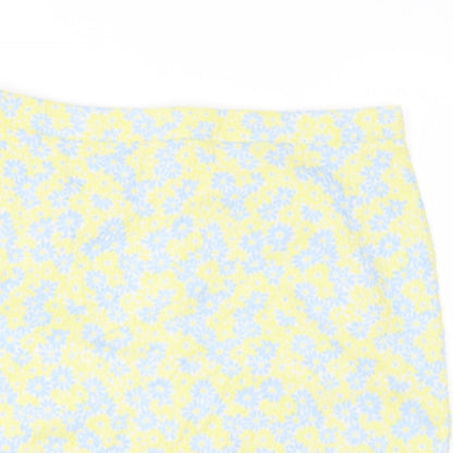 EXHIBIT Womens Yellow Floral Polyester A-Line Skirt Size 12