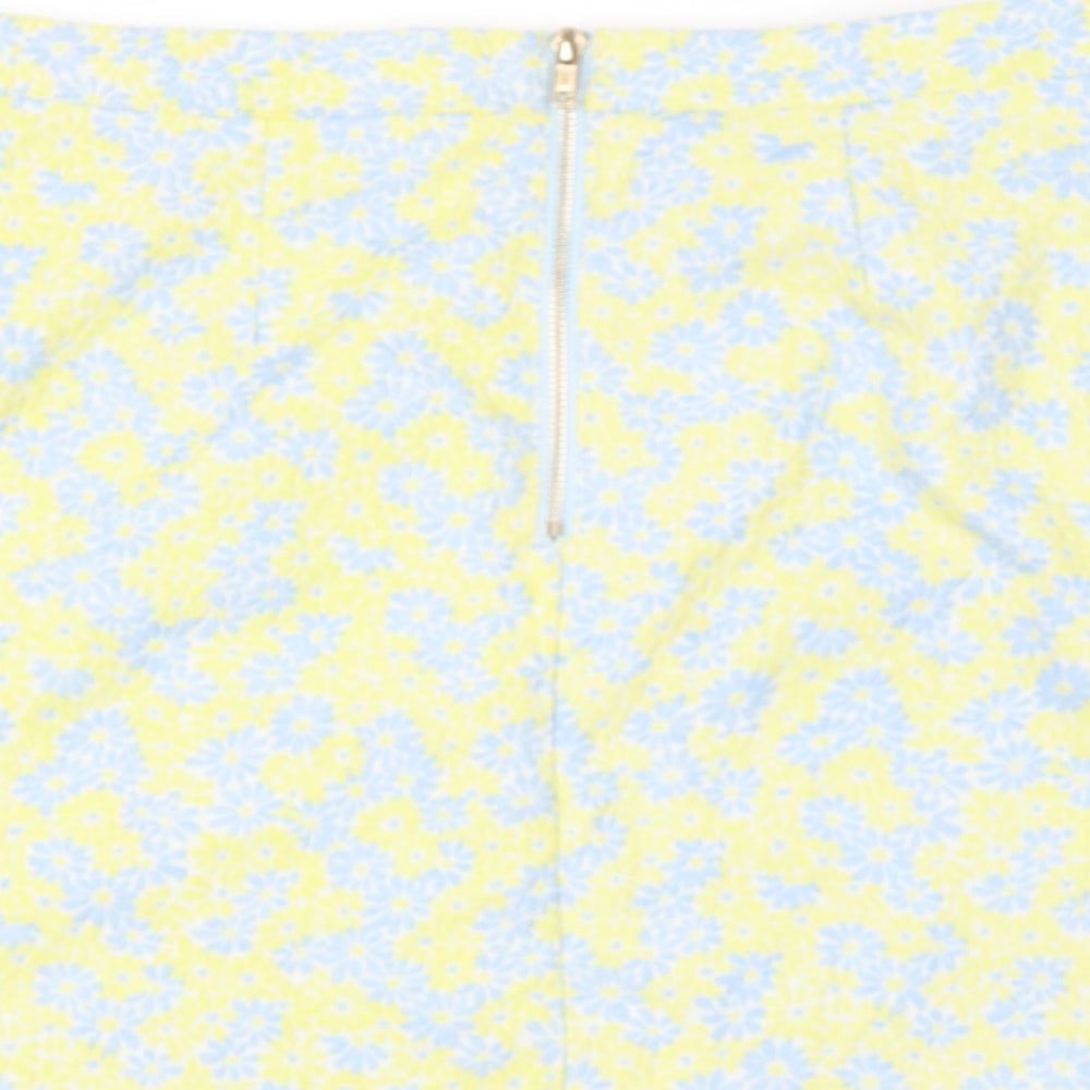 EXHIBIT Womens Yellow Floral Polyester A-Line Skirt Size 12