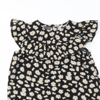 sien Girls Black Floral Polyester Ball Gown  Size 4 Years  Round Neck