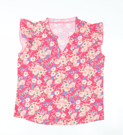 Preworn Womens Pink Floral Polyester Camisole Blouse Size 12 V-Neck