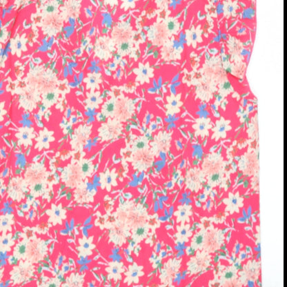 Preworn Womens Pink Floral Polyester Camisole Blouse Size 12 V-Neck