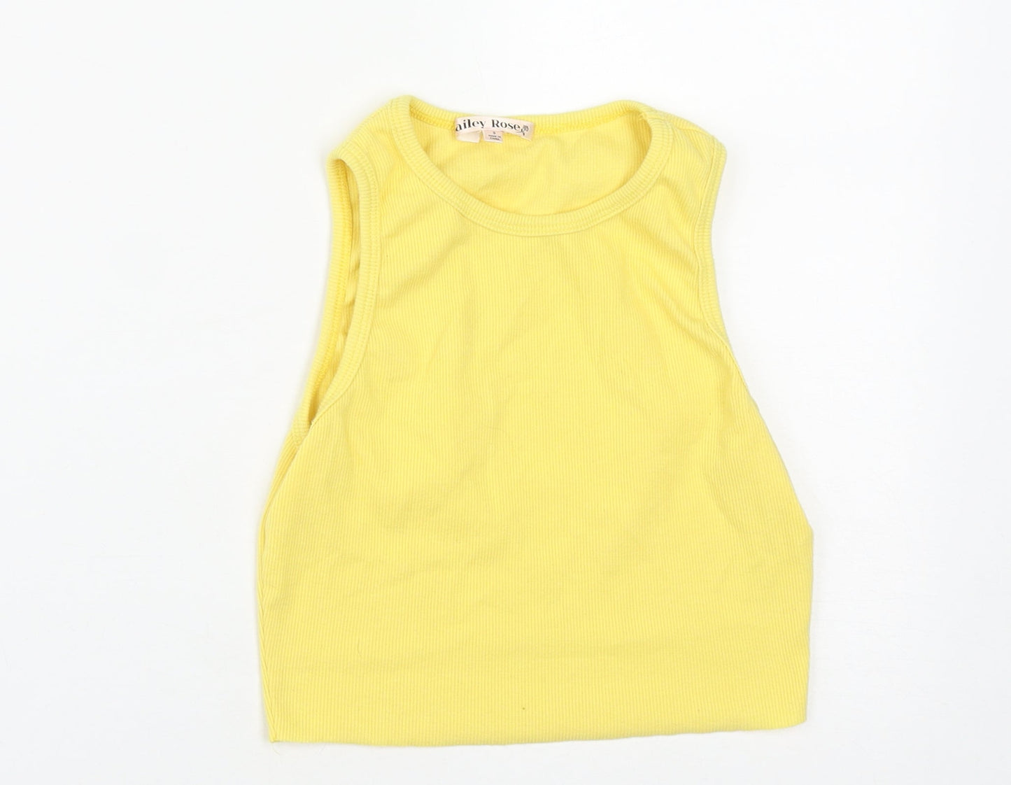 Baily Rose Womens Yellow  Polyester Cropped Tank Size S Round Neck