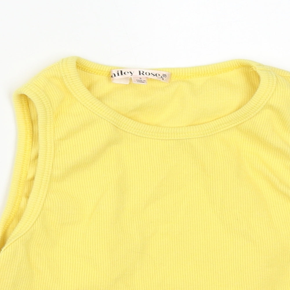 Baily Rose Womens Yellow  Polyester Cropped Tank Size S Round Neck