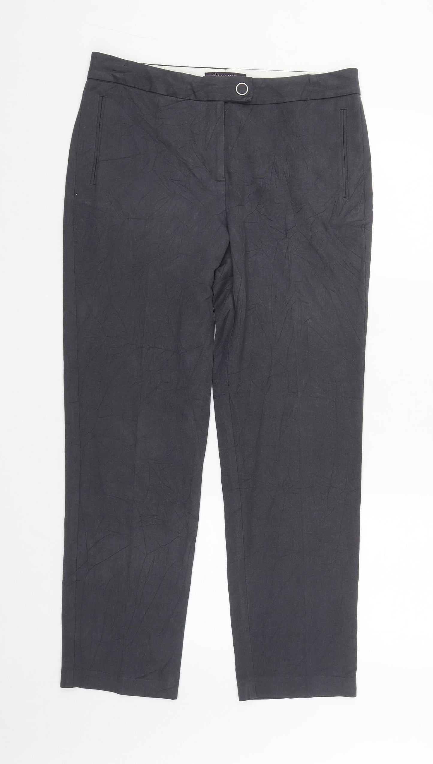 Marks and Spencer Womens Grey  Polyester Trousers  Size 12 L29 in Regular Zip