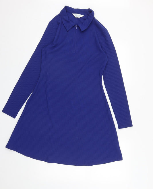 Primark Womens Blue  Polyester Shirt Dress  Size S  Collared Zip