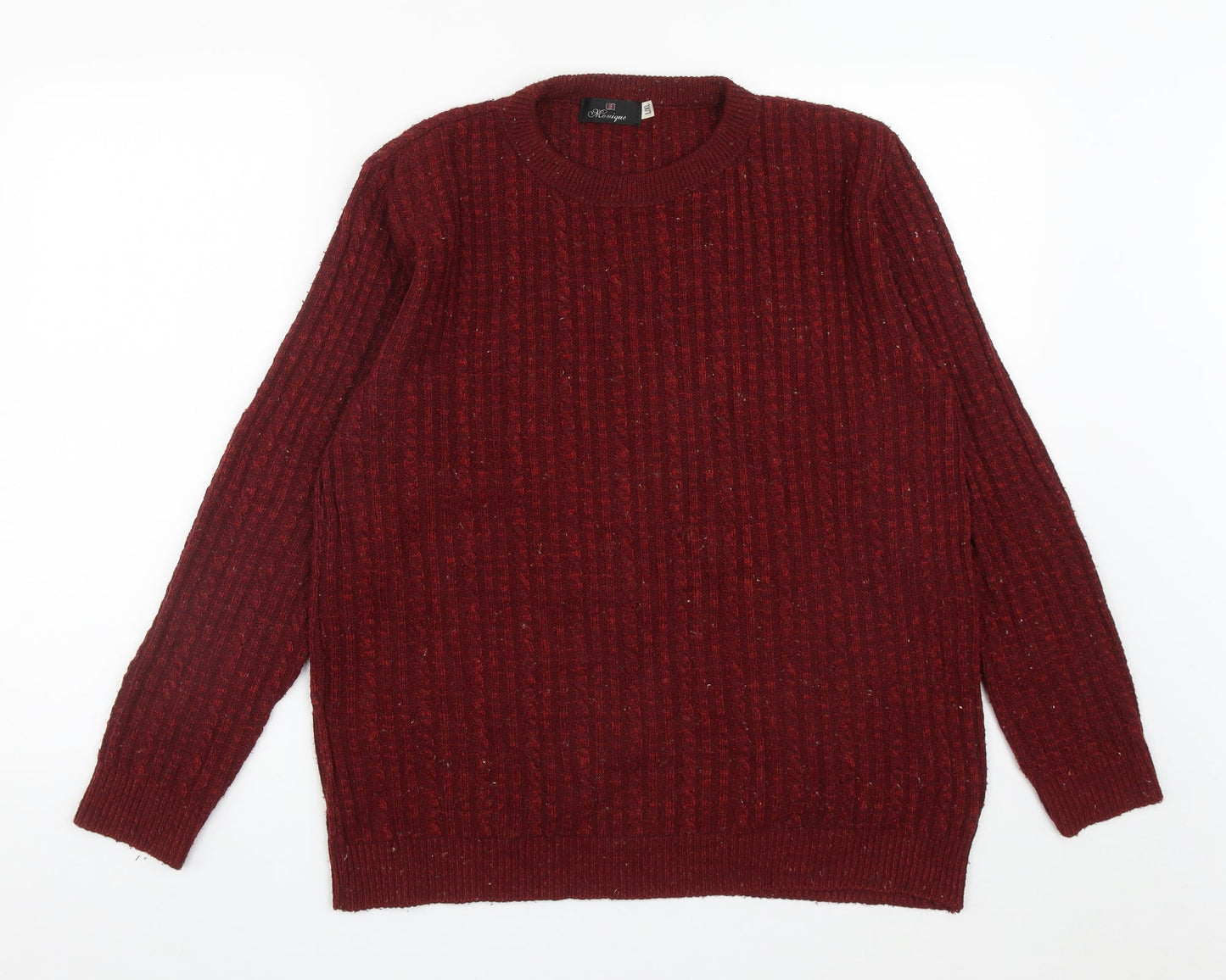 MONIQUE Mens Red Round Neck  Acrylic Pullover Jumper Size L   - Size L/XL
