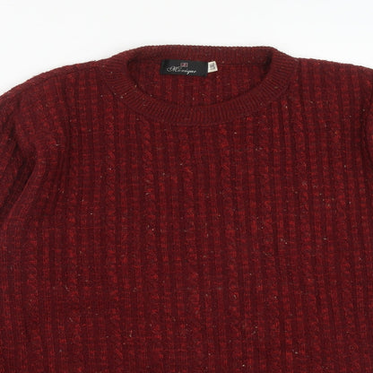 MONIQUE Mens Red Round Neck  Acrylic Pullover Jumper Size L   - Size L/XL