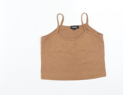Lasula Womens Brown  Cotton Cropped Tank Size 8 Round Neck
