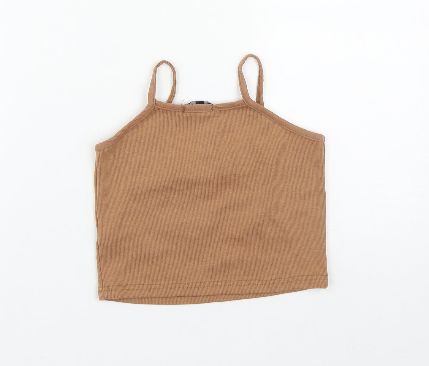 Lasula Womens Brown  Cotton Cropped Tank Size 8 Round Neck