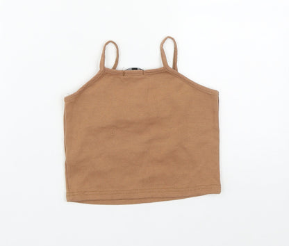Lasula Womens Brown  Cotton Cropped Tank Size 8 Round Neck
