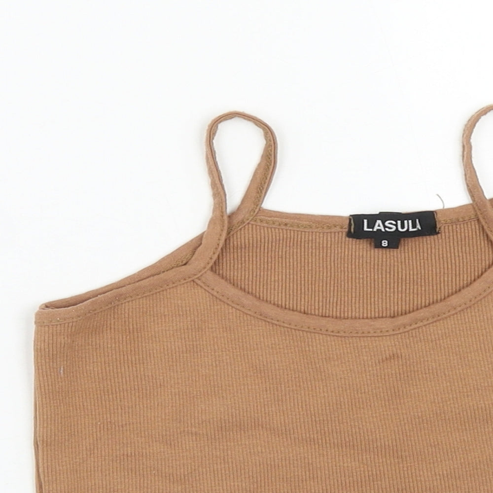 Lasula Womens Brown  Cotton Cropped Tank Size 8 Round Neck