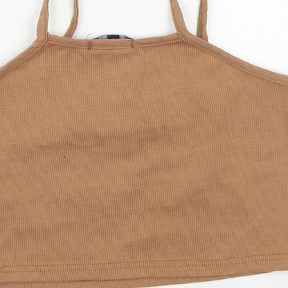 Lasula Womens Brown  Cotton Cropped Tank Size 8 Round Neck