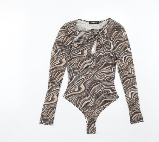 NAANAA Womens Green Geometric Polyester Bodysuit One-Piece Size 6  Snap