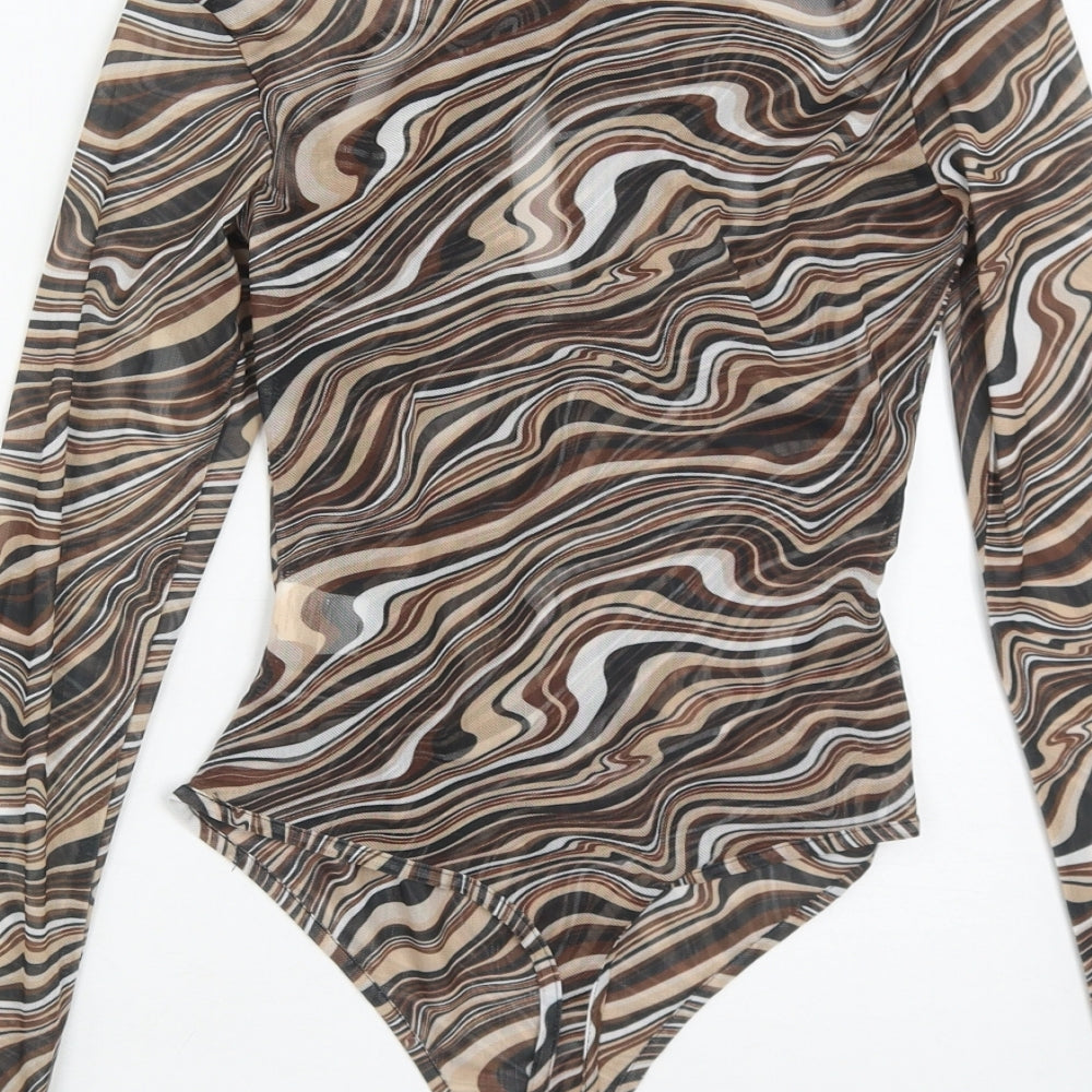 NAANAA Womens Green Geometric Polyester Bodysuit One-Piece Size 6  Snap