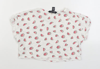 915 Generation Girls White Geometric 100% Cotton Basic T-Shirt Size 9 Years Round Neck Pullover - Cropped