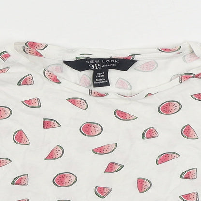 915 Generation Girls White Geometric 100% Cotton Basic T-Shirt Size 9 Years Round Neck Pullover - Cropped