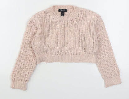 915 Generation Girls Pink Round Neck  Acrylic Pullover Jumper Size 9 Years  Pullover - Cropped
