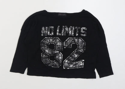 Pink Apple Girls Black  Viscose Basic T-Shirt Size 7-8 Years Round Neck Pullover