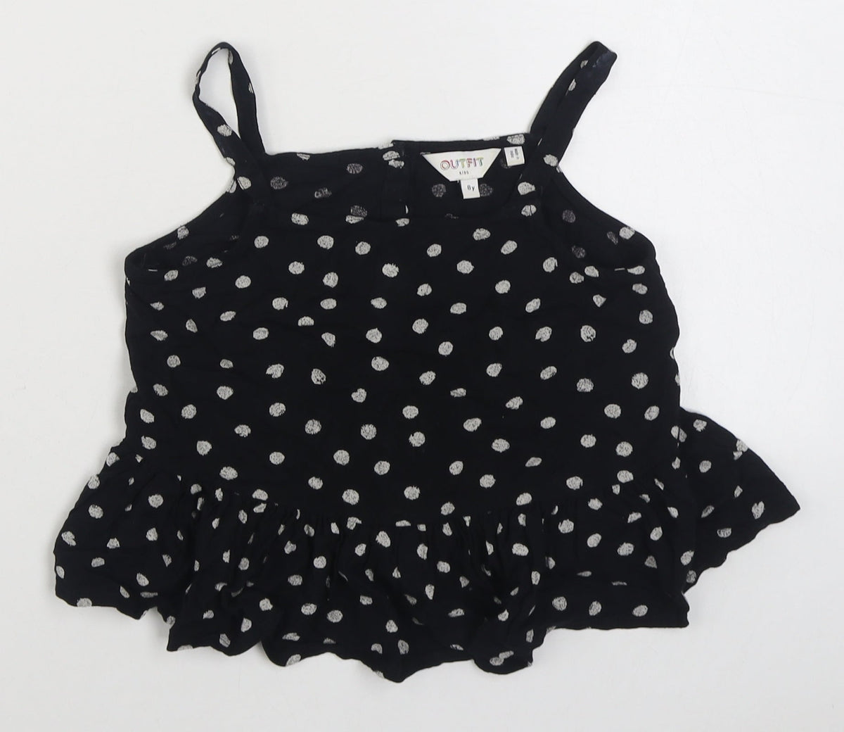 Outfit Girls Black Polka Dot Viscose Basic Blouse Size 8 Years Square Neck Button