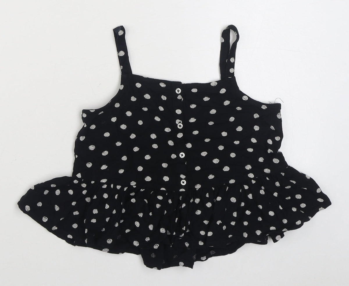 Outfit Girls Black Polka Dot Viscose Basic Blouse Size 8 Years Square Neck Button