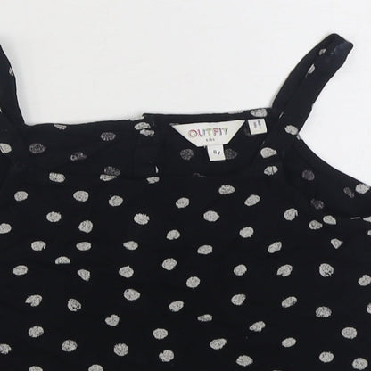 Outfit Girls Black Polka Dot Viscose Basic Blouse Size 8 Years Square Neck Button