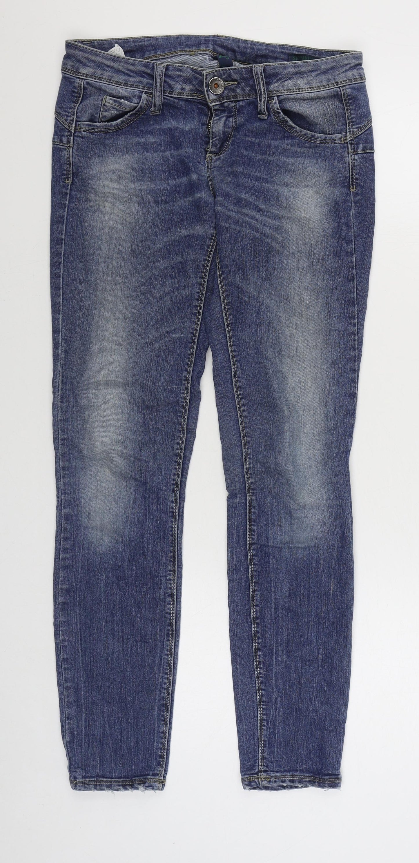 UNITED COLOURS OF BENETTON Mens Blue  Cotton Skinny Jeans Size 28 in L30 in Regular Zip