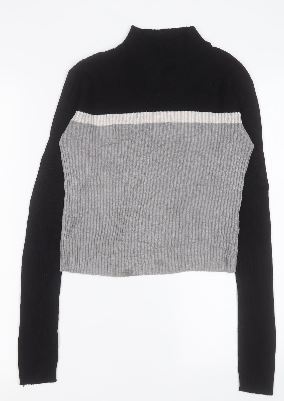 FB Sister Womens Grey High Neck Striped Polyester Pullover Jumper Size M