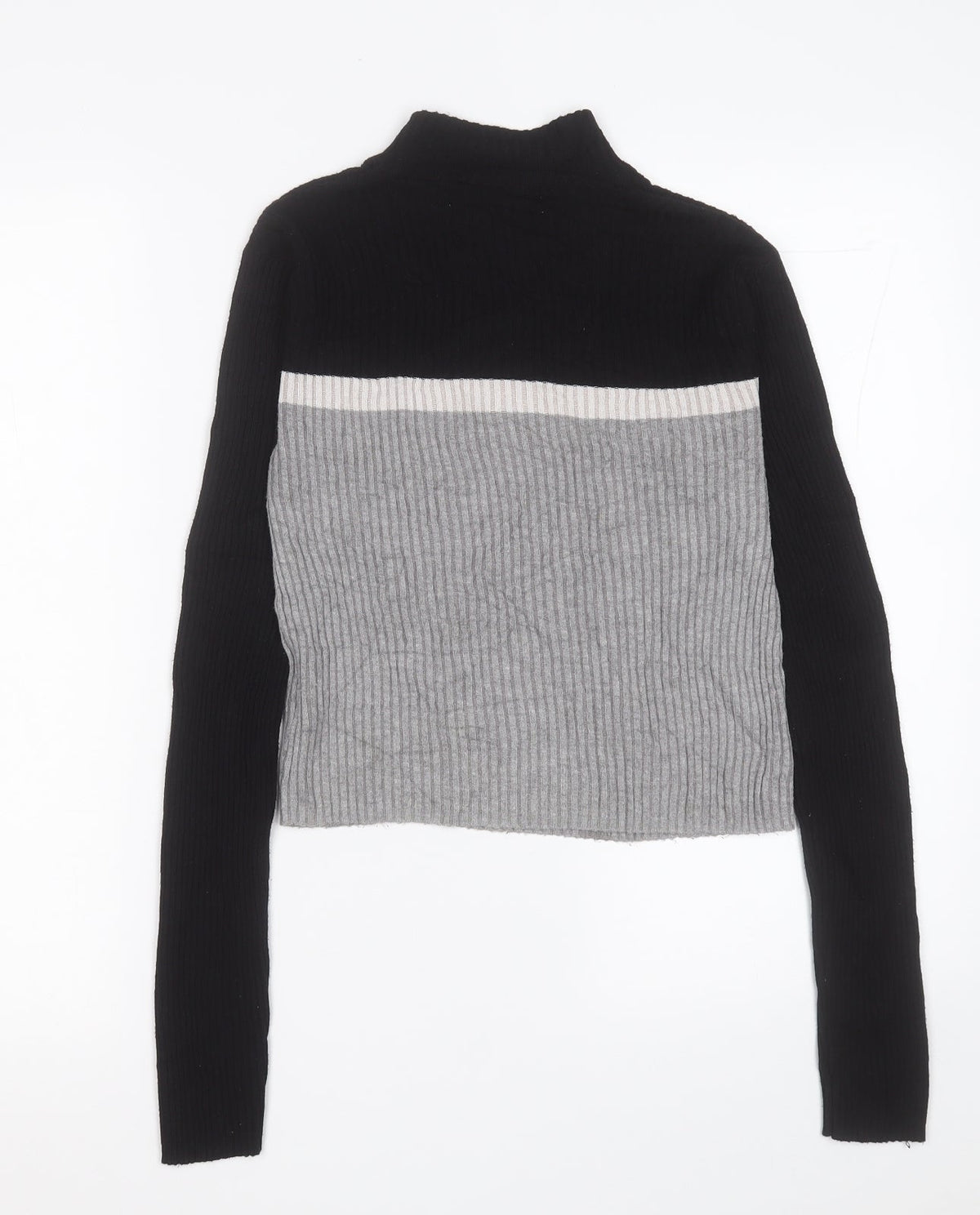 FB Sister Womens Grey High Neck Striped Polyester Pullover Jumper Size M