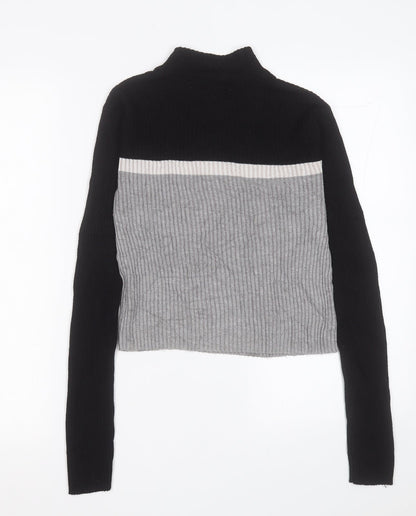 FB Sister Womens Grey High Neck Striped Polyester Pullover Jumper Size M